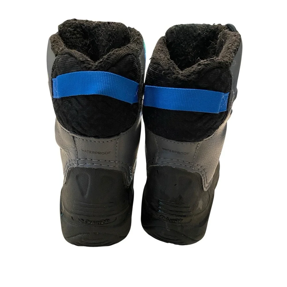 Columbia Kids Powderbug Snow Boots Size 12 Grey Blue 400g Insulation Waterproof